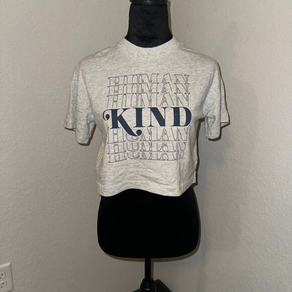 GAP Teen Girl's Graphic Cropped Boxy T-Shirt Size Large Light Gray Human Kind - Picture 1 of 7
